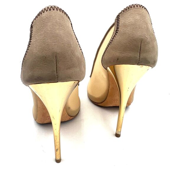 Giuseppe Zanotti Nude Suede Mesh Gold Cap Toe Stiletto Heels Pumps w Dust Bag 35 - Picture 8 of 9